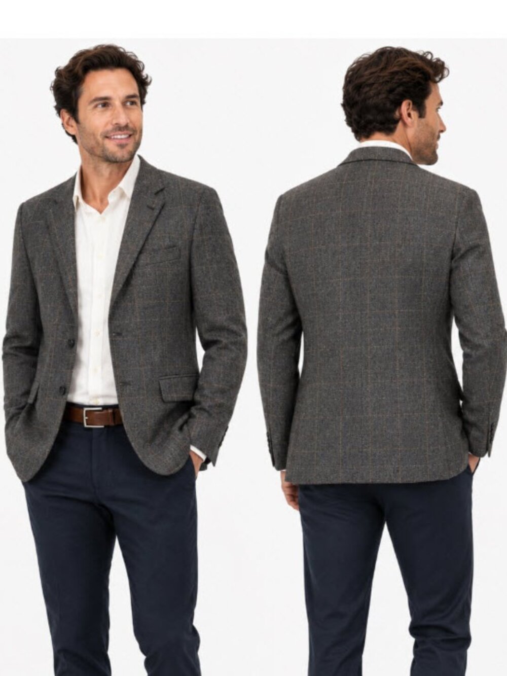 Loro Piana X El Corte Inglés Cashmere Windowpane Blazer Brown Grey 52R